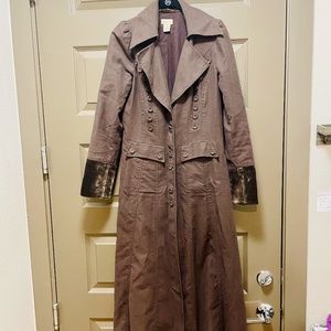 Anthropologie Long Coat Duster Jacket Trench Coat Brown Elevenses - medium 8